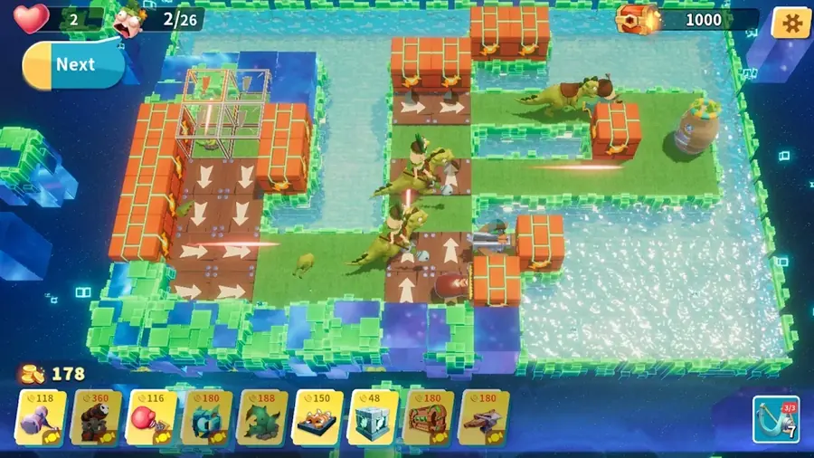 A candy-coloured stage in Candy Disaster TD :Premium with a winding path across green and brick tiles